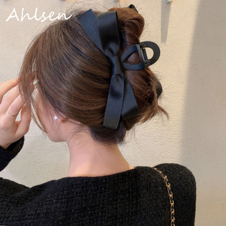 Lystrfac 2022 New Black White Yarn Bow Hair Clip for Women Girls Spring Clip  Back Head Hairpin Fashion Hair Accessories - AliExpress