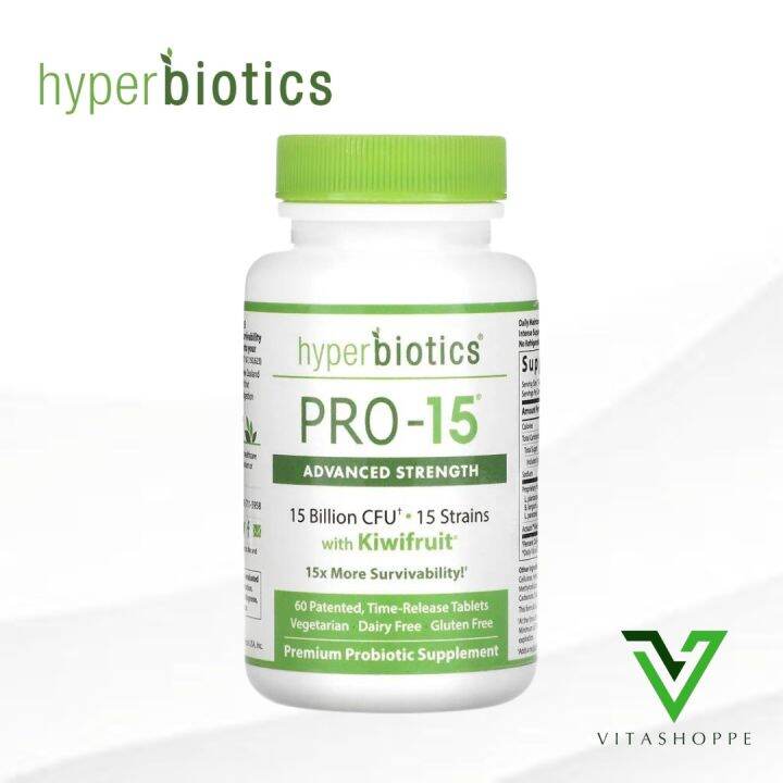 Hyperbiotics Pro 15 Advanced Probiotic Supplement Hyperbiotics PRO-15 Advanced Strength with Kiwifruit 15 Billion CFU 60