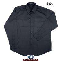 เสื้อเขิ้ตคอปกสีดำ แขนยาวทรงตรงไม่เข้ารูป ผ้าคอมทวิว