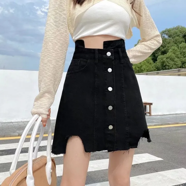 Black denim short skirt for women in summer, new slim design, high waist  skirt, hip wrap, large A-line skirt | Lazada PH