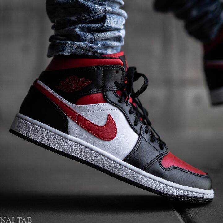 🔥NIKE AIR JORDAN 1 MID "BRED TOE"🔥 Lazada.co.th