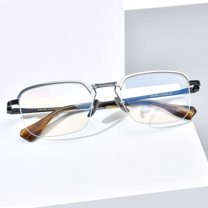 FONEX Titanium Glasses Frame Men Semi Rimless Square Eyeglasses Women ...