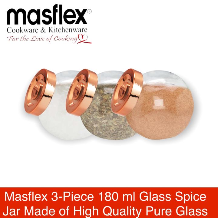 Masflex 3 Piece 180 ml Elegant Glass Spice Condiments Jar with