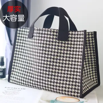 Checkered Pattern Shopper Bag, Canvas Casual Women's Tote Large