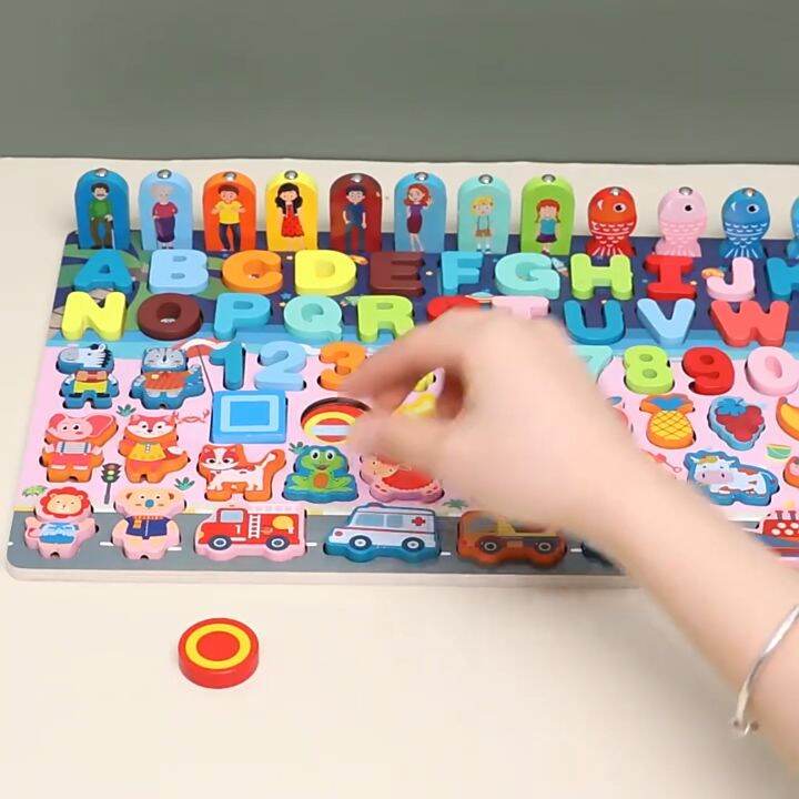 【10in1】Montessori Educational Toys Wooden Puzzles Board Early Learning ...