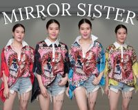 ?ป้าย MiRRoRSiSTER เสื้อเชิ้ตทรงปีกค้างคาวสี่เหลี่ยม ลายqueen of rabbit