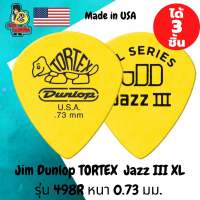 ปิ๊กกีตาร์ 3 ชิ้น ปิ๊กกีต้าร์ แท้100% จิมดันลอป Jim Dunlop TORTEX  Jazz III XL 498R หนา 0.73 มม.