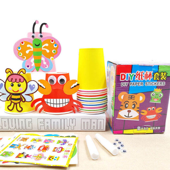 Mainan Anak Diy Paper Cup Kartun Stickers Craft Menghias Box Set Isi 12 ...