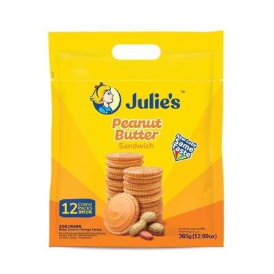 บิสกิต เนยถั่ว ห่อใหญ่ 360 กรัม Julies peanut butter biscuit ขนมไส้เนยถั่ว คุกกี้