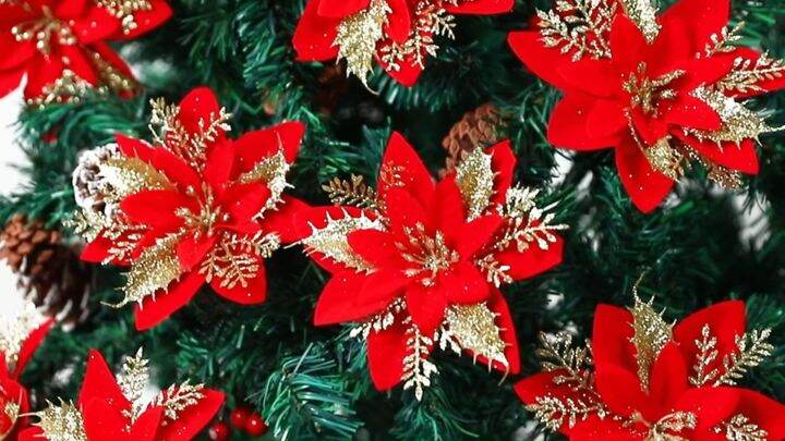 30PCS Poinsettia Flower With Stems Artificial Poinsettia Christmas ...