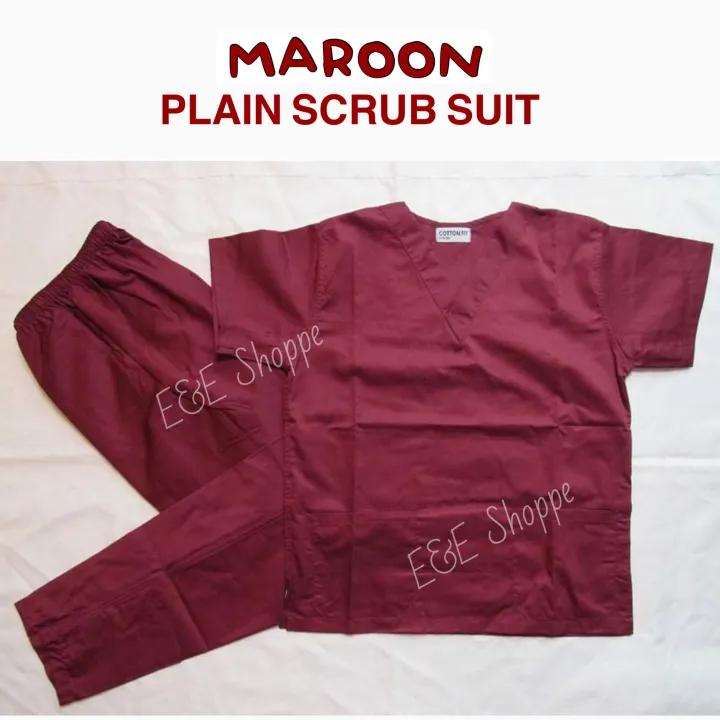 Scrub Suit Set Unisex Maroon Plain Lazada Ph 6641