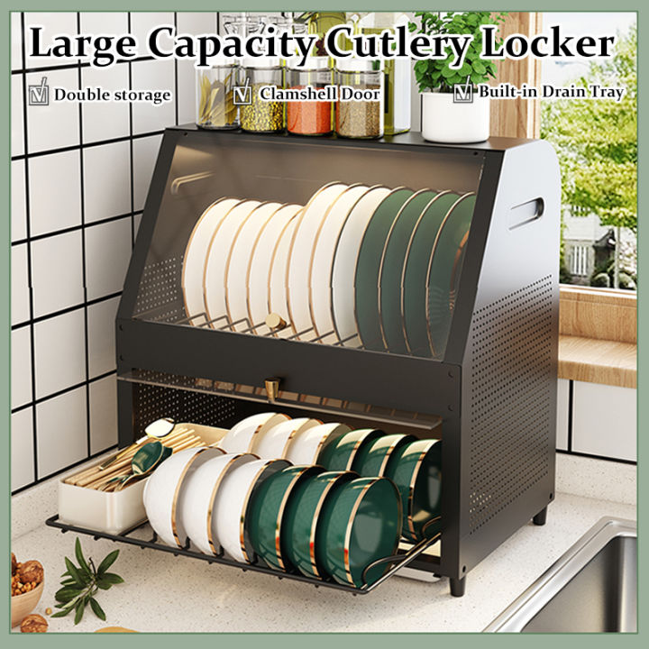 Kitchen dish rack with cover plate organizer aesthetic