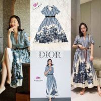 (ภาพวางถ่ายสินค้าจริง) มาพร้อมเข็มขัดCD ป้ายwidelia Real Vacation D ioR  Maxi Dress เดรสยาวคอปก คอวี ลายสวยเป๊ะ ผ้าพิมพ์ลาย เดรสต้นมะพร้าว ผ้านิ่ม พริ้ว มีซับใน