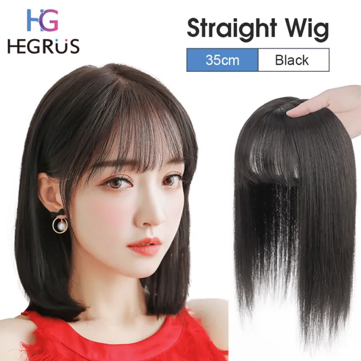 HEGRUS Wig 35CM Long Straight Hair Wig Natural Hairline Real Hair Wig  Extensions Heat Resistant Synthetic
