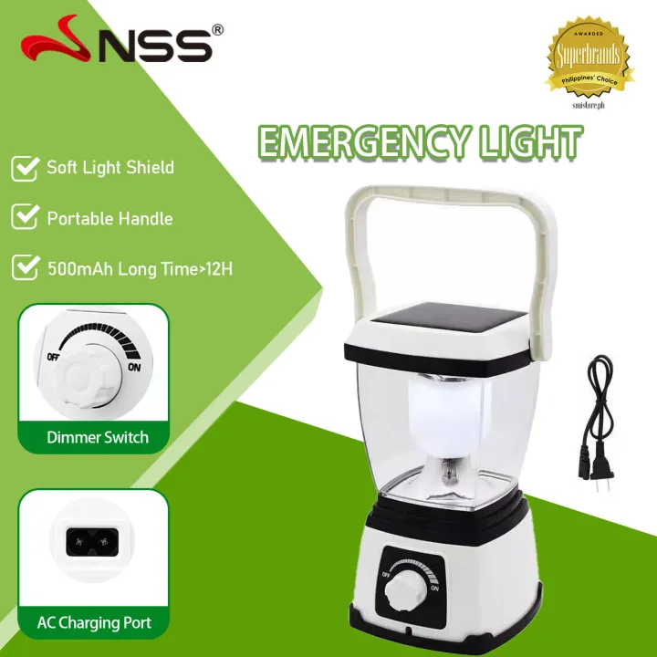 NSS solar portable emergency light solar rechargeable high brightness dimmable LED emergency