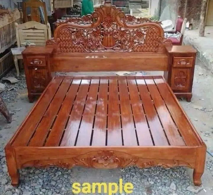 bed with 2side table(36x75)made in gmelina wood Lazada PH