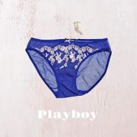 Playboy [แท้?] กางเกงชั้นใน ซีทรู แต่งโลโก้ลายกระต่ายแบรนด์ (blue)