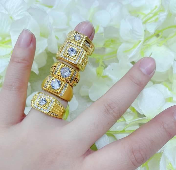 Thailand Gold Men's Ring with Stone Design 24k Gold Plated Highquality