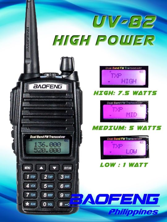 ORig BaoFeng UV-82HP 8W High Power Dual Band Radio: 136-174mhz (VHF) 400- 520mhz (UHF) Amateur (Ham) Portable Two-Way Lazada PH