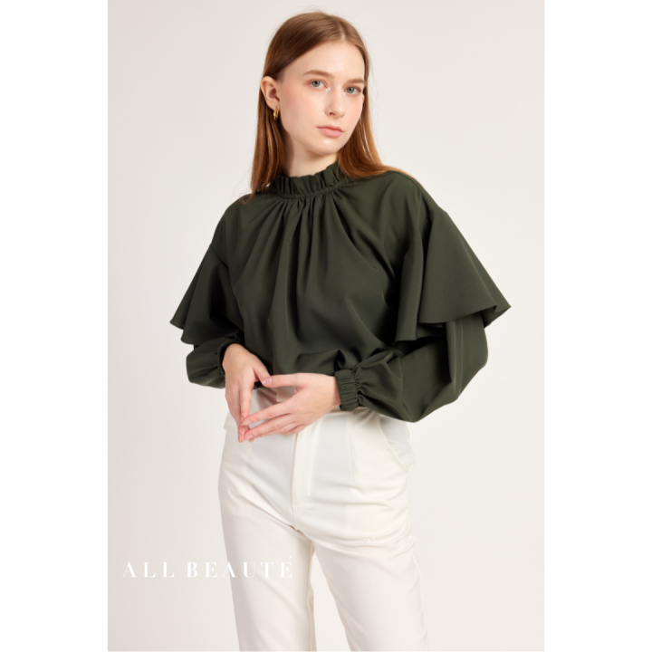 all-beaute-เสื้อแขนยาว-riley-blouse-สีเขียวขี้ม้า