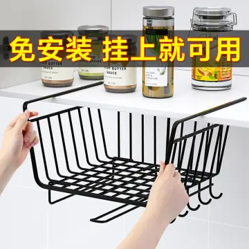 1pc Under Cabinet Storage Basket, Household Kitchen Storage Hanging Basket,  Free Installation Dormitory Desk Storage Artifact, Layered Shelf, Kitchen