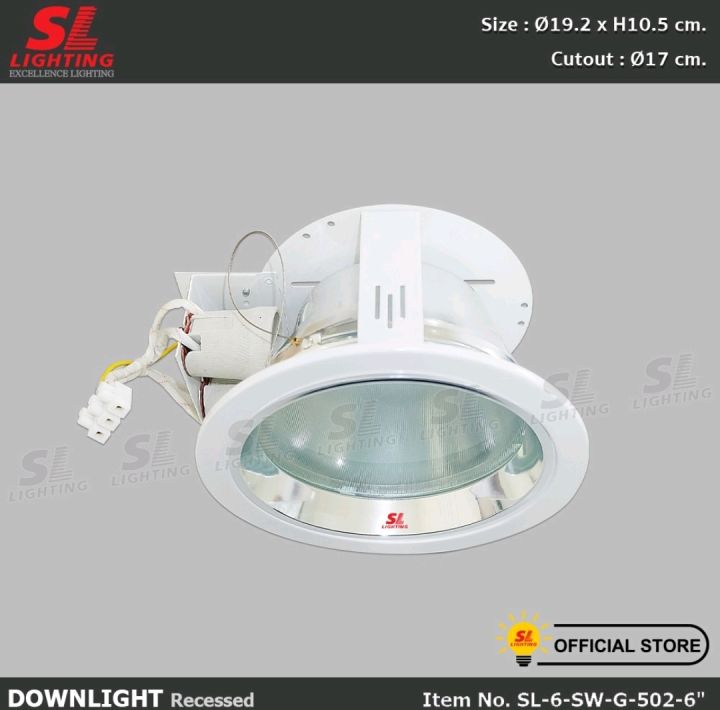 sl-6-sw-g-502-6-e27โคมไฟดาวน์ไลท์-e27-แบบฝังฝ้า-ฐานทรงกลม-ตัวโคมสีขาว-กระจกหน้าลึก-รุ่น-sl-6-sw-g-502-6-recessed-downlight-aluminium-glass