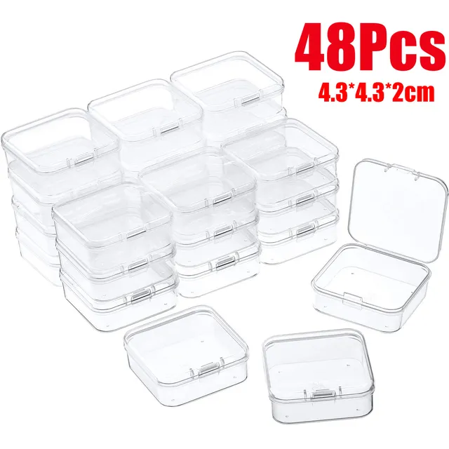 48Pcs Mini Storage Box Transparent Square Plastic Box Earrings Jewelry