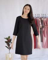 Dressii Me - ชุดเดรส รุ่น Basic Licy dress  คอกลมแขน 5 ส่วน ทรงปล่อย ( ซับในเต็มตัว)