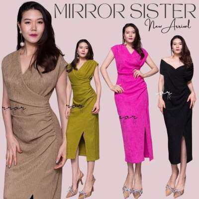 🏷️Mirrorsister #30708.2 เดรสตัวยาวทรงงาม เดรสเรียบหรู ผ่าหน้า ชุดออกงาน ชุดทำงาน