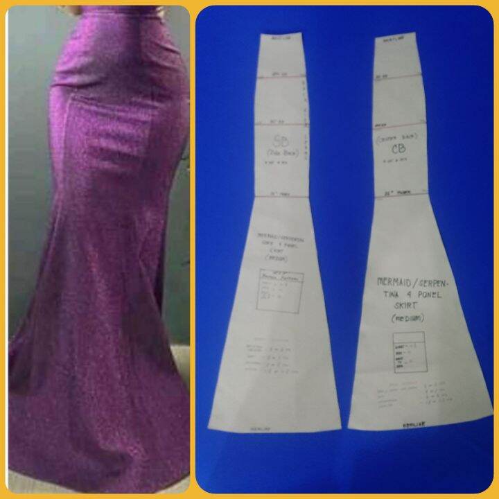 SEWING PATTERN MERMAID SKIRT PATTERN BLOCK (4 PANELS) PATTERNS FOR