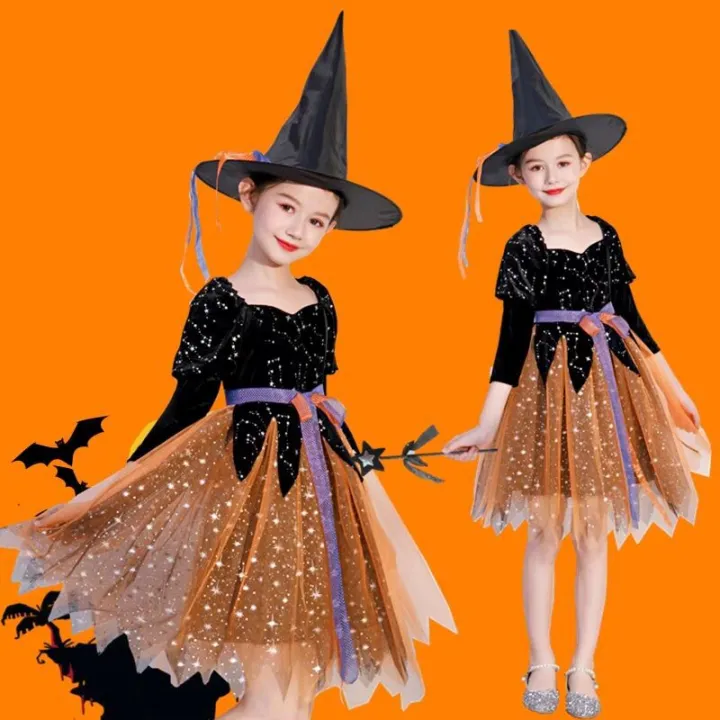 Witch Led Cosplay Costume Children Girl Halloween Christmas Princess 