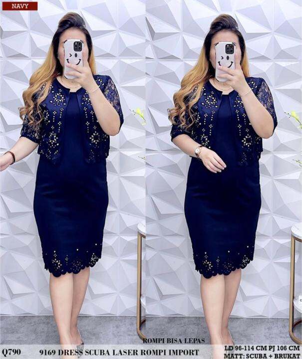 DRESS SCUBA CANTIK BAHAN SCUBA KOMBINASI BRUKAT IMPORT KOMBINASI ROMPI
