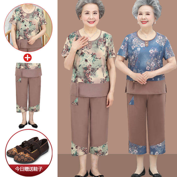 MiddleAged and Elderly Summer Clothing Female Old Lady Clothes Middleaged Women Dress Thin