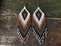 Kalindi HANDMADE BEADED EARRINGS NATIVE AMERICAN STYLE  ต่างหูสไตล์พื้นเมืองอเมริกันทำจากบีดญี่ปุ่น | งานประดิษฐ์เฉพาะตัว | ต่างหูแบบเม็ด | ต่างหูสวยงามสำหร