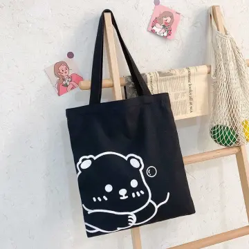 Tas Tote Bag Kanvas Murah Wanita Hitam / Tas Pergi Tas Belanja Murah Totebag  Canvas