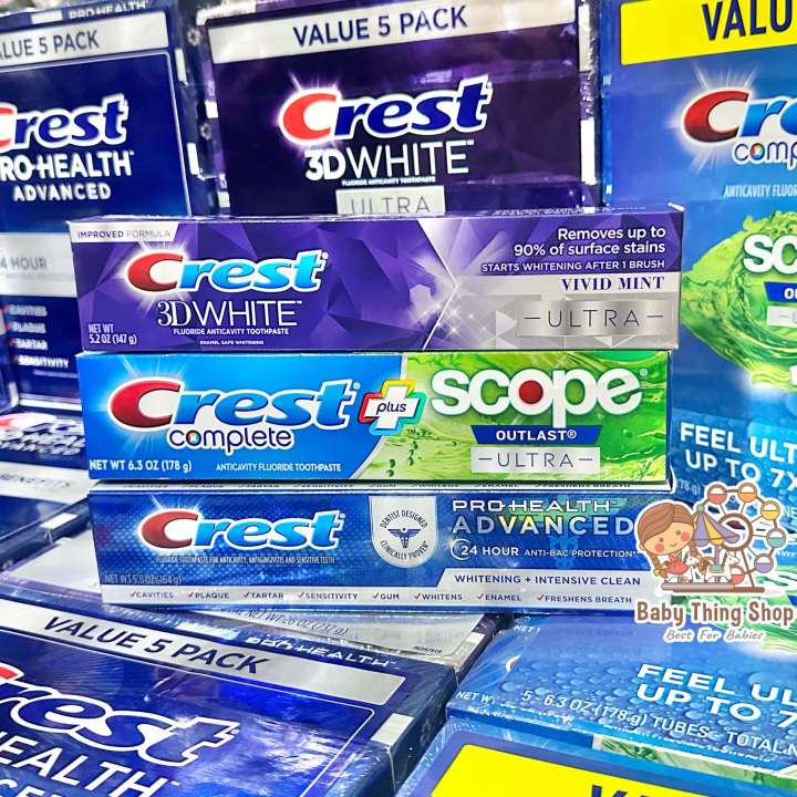 มีขายส่ง-พร้อมส่ง-ยาสีฟันอเมริกา-crest-complete-scope-outlast-ultra-prohealth-advanced-crest-3d-white