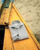 americano striped cotton linen cutaway collar long sleeve shirt