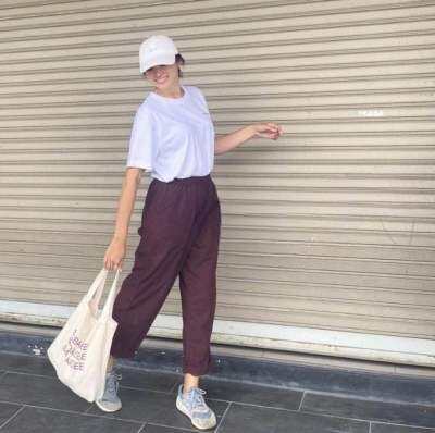 Red Bean Boyfriend Pants กางเกงขายาว กางเกงขายาวทรงบอย กางเกงขายาวผ้าฝ้าย