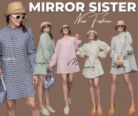 ?ป้าย Mirrorsister 20517.1 เดรสลายสก็อต2โทน เฉดสีพาสเทล ทรงหลวม ช่วงคอปิด ซิปหลัง