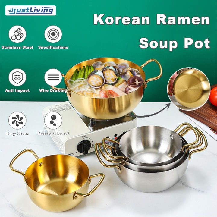 Korean Stainless Steel Double Ear Cooking Pots Soup Cooker Seafood