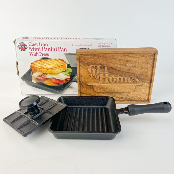 Norpro Mini Cast Iron Panini Pan with Press, 5.9 IN, As Shown