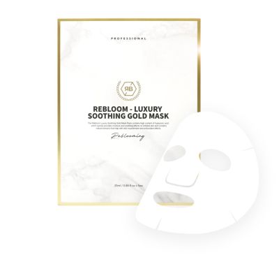 แบ่งขายเป็นแผ่น REBLOOM Luxury Soothing Gold Mask (มาส์คสเต็มเซลล์มนุษย์ ที่มาจากส่วนผสมของ S7 เอาไว้ใช้หลังทำ derma ช่วยปลอบประโลมผิวและส่งมอบสารอาหารผิวในแผ่นมาส์คได้ดีเยี่ยม)