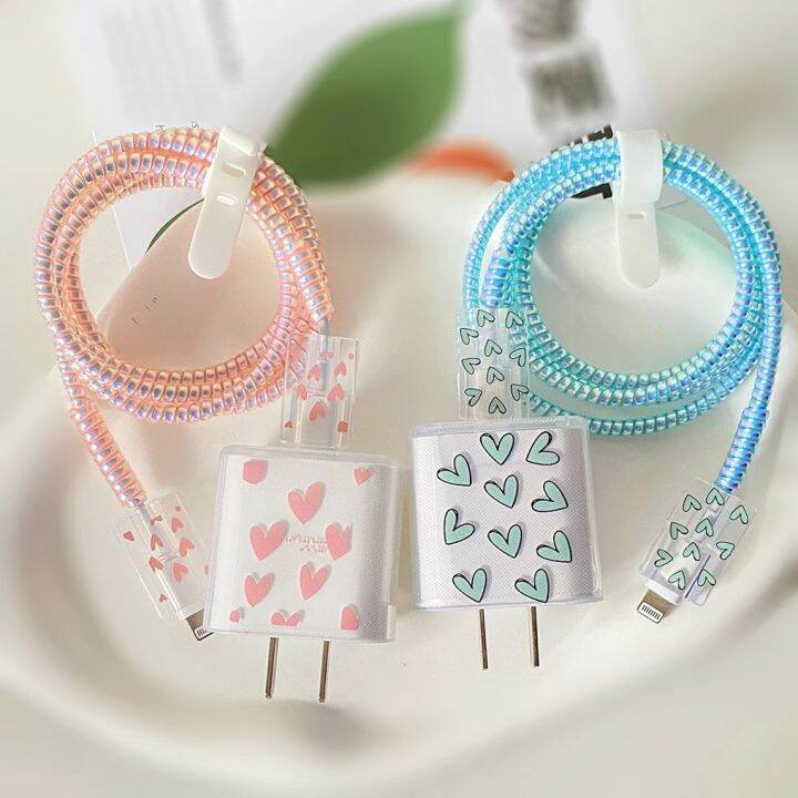 Cute Love Heart Data Cable Protector Winder Spiral Protective for Apple ...