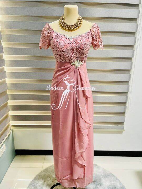 ELEGANT BLUSH PINK SIDE SWAG FORMAL DRESS for Weddings, Events, Ninang