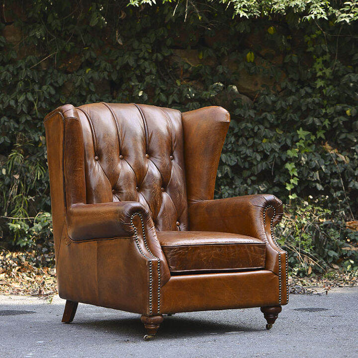 American Style Genuine Leather Wingback Chair SingleSeat Sofa Chair Study Chair HighEnd House