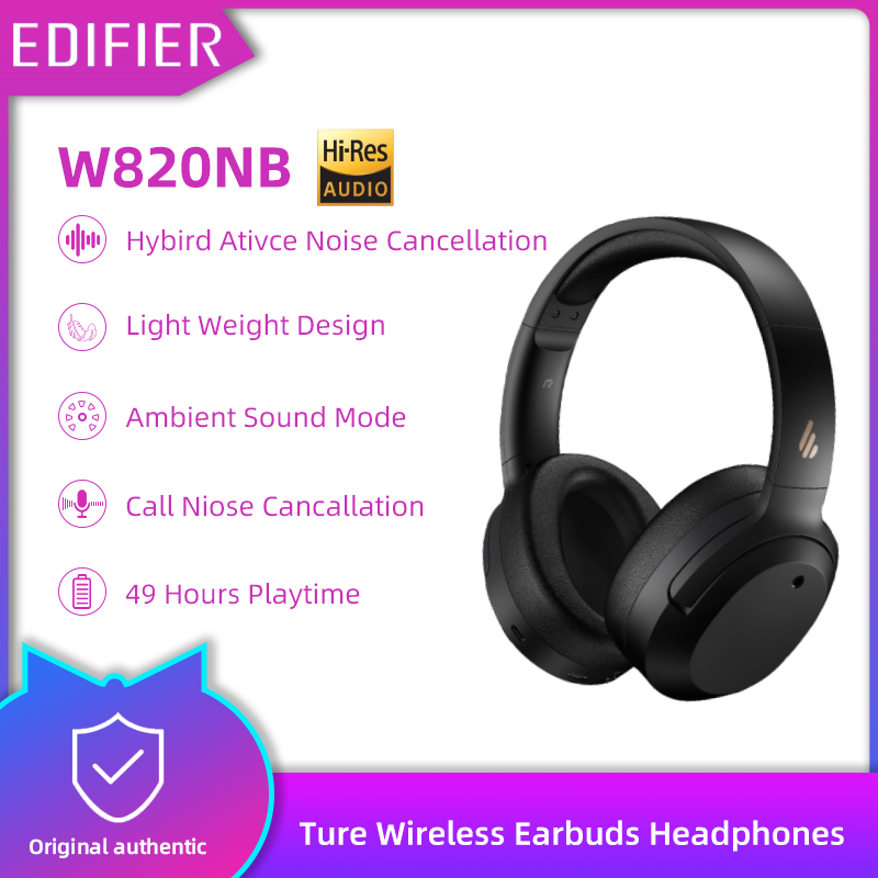 Home Office,W820NB,Black for Travel EDIFIER Bluetooth Headphones with Active Noise Cancelling 49H Playtime Wireless Bluetooth Headset with Deep Bass Hi-Res Audio Lightweight,Comfortable Ear Cups 