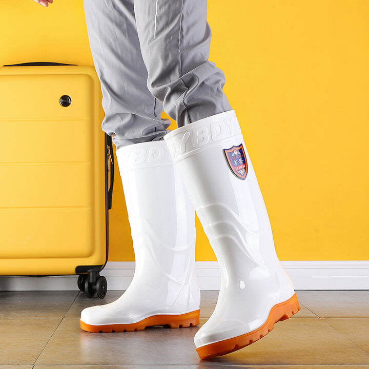 Working White Rain Shoes Men's Rain Boots Knee High Sanitary Rain Boots