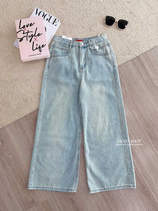 moda-shop-denim-jean-กางเกงยีนส์เอวสูงขายาว5ส่วนผู้หญิงแฟชั่นสไตล์เกาหลี