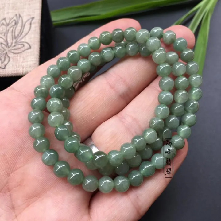 Authentic | Natural Myanmar Jade Necklace Female Bead Necklace Three-Ring Bracelet Jade Beads round Beads Ice Oil Green Choker a Goods