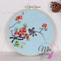 ดอกไม้กับนก ขนาด 20cm Magnolias &amp; Birds Needle Painting Hand Embroidery Kit 20cm